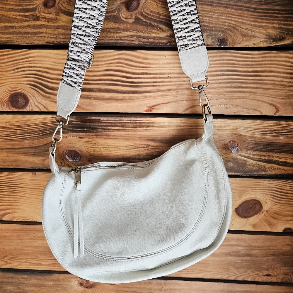 Anthropologie Cream Shoulder Bag with Patterned Strap